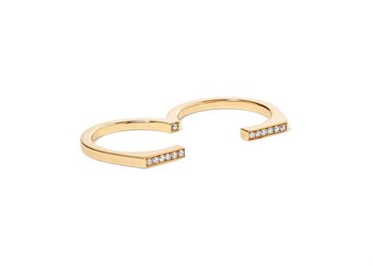 CZ Studded Double Finger Ring with Gold Plated